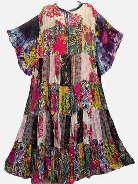 Nwt FUNKY STUFF floral hippie patch boho maxi sheer viscose DRESS 4X